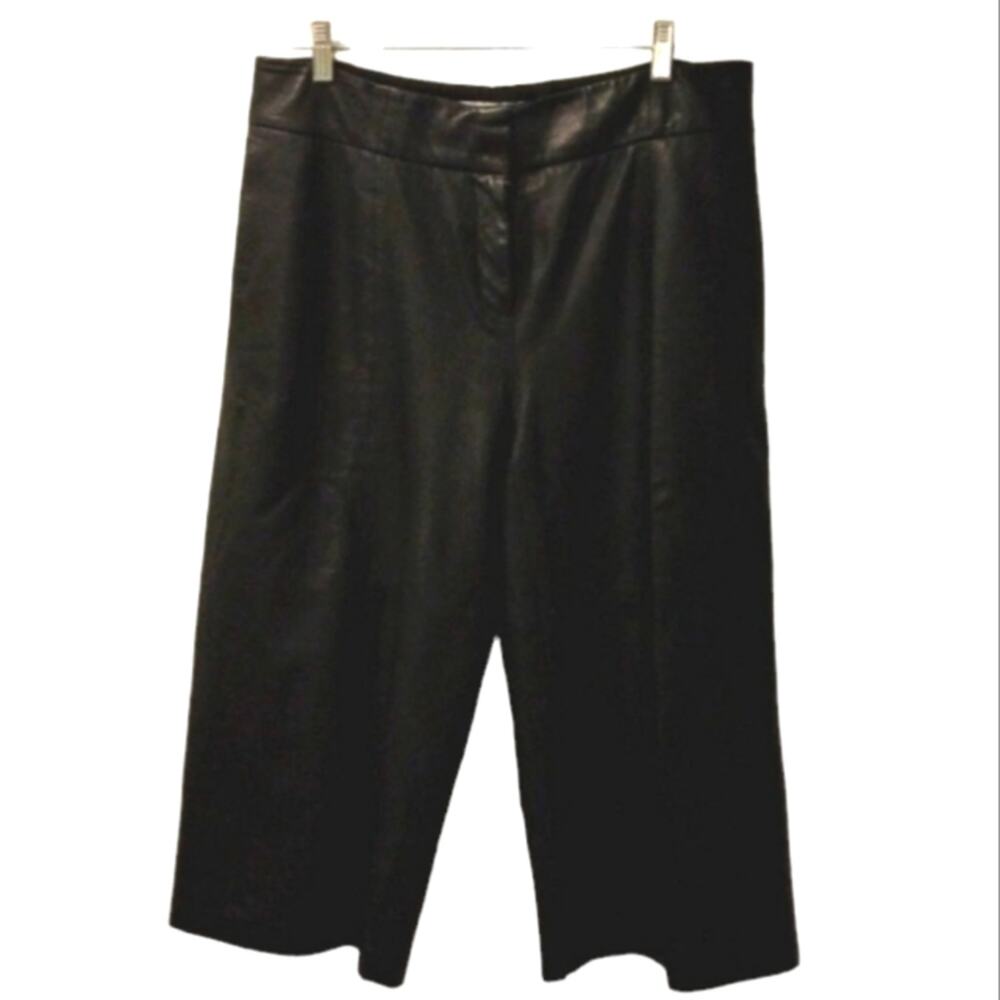 DKNYC Gauchos Buttery LAMB LEATHER Size 10 Black Crop Pants Wide Leg Modern Glam - Picture 2 of 12